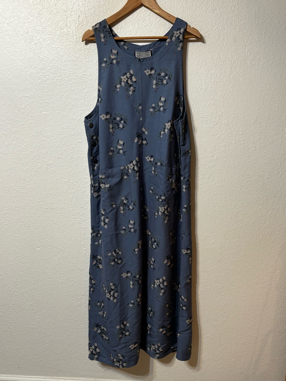 Vintage Directives 90s Floral PInafore Jumper Dress Blue Cottagcore Maxi Large